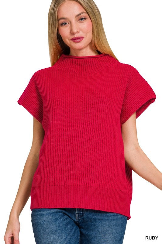 You Have The Power Short Sleeve Sweater in Ruby