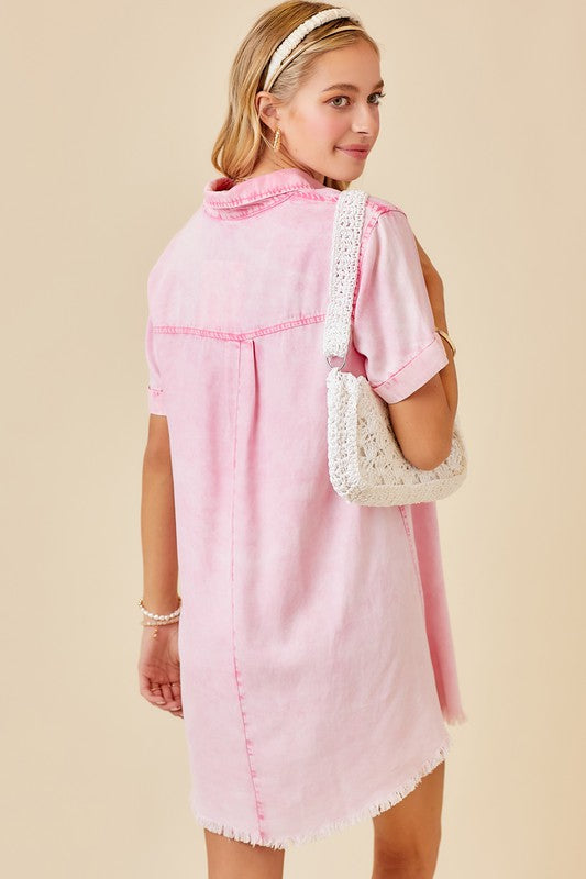 Washed Shirt Dress in Pink
