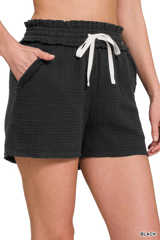 Summer Favorite Cotton Gauze Shorts in Black