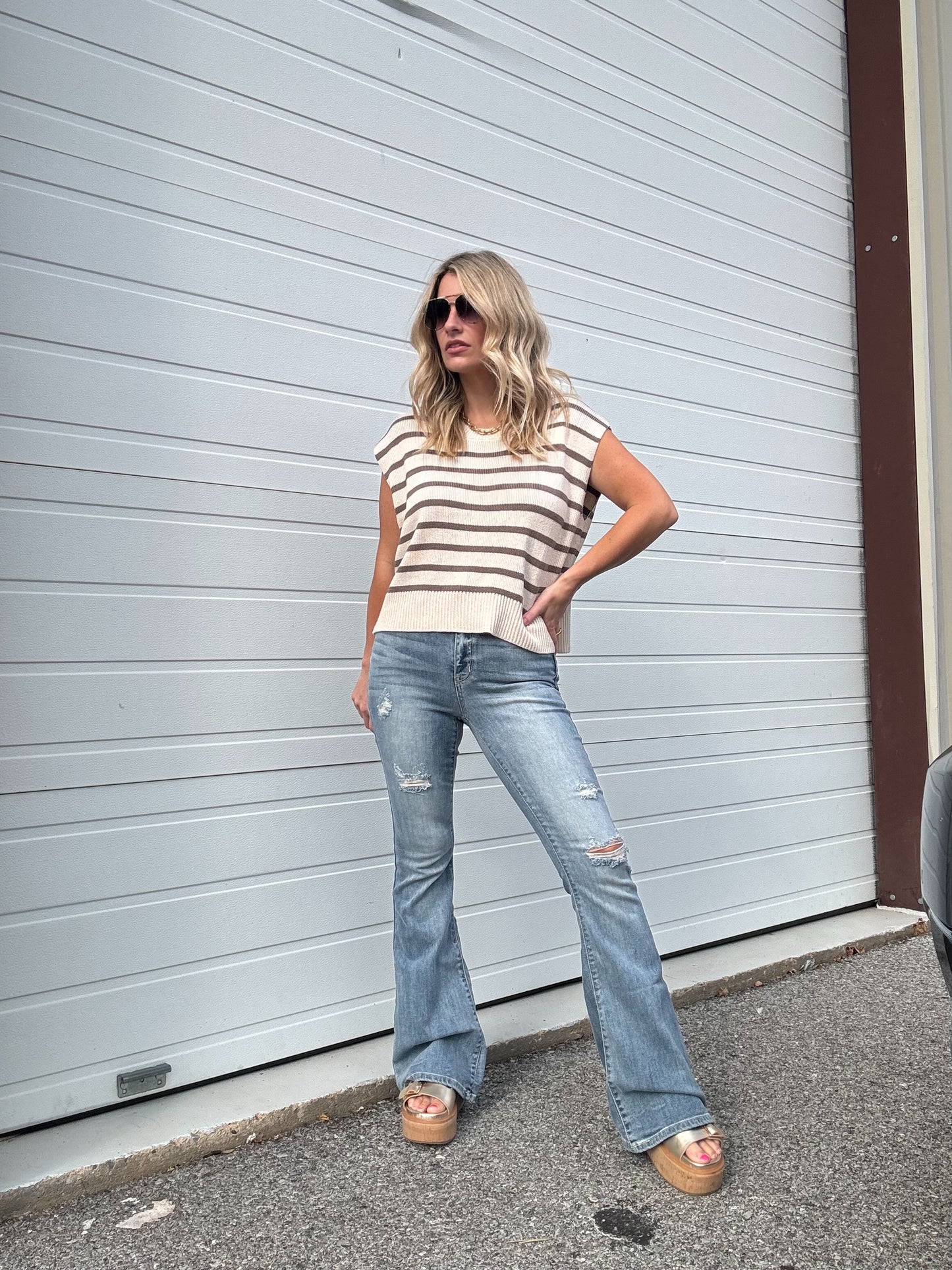 Workin' For The WKND Striped Top in Oatmeal