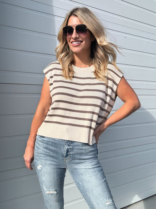 Workin' For The WKND Striped Top in Oatmeal