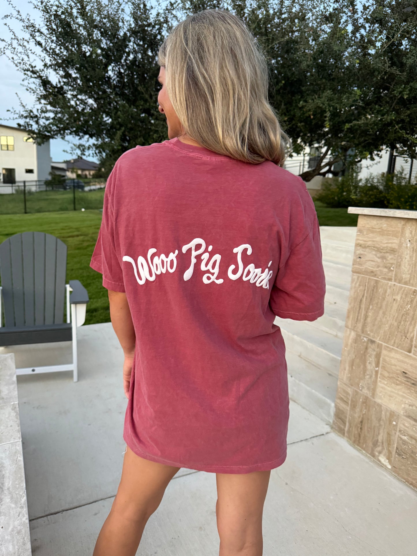 Hogs 🤍 Wooo Pig Sooie Puff Ink Tee in Red