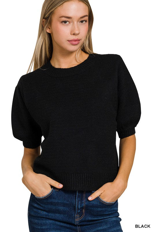Puff Sleeve Sweater in Black