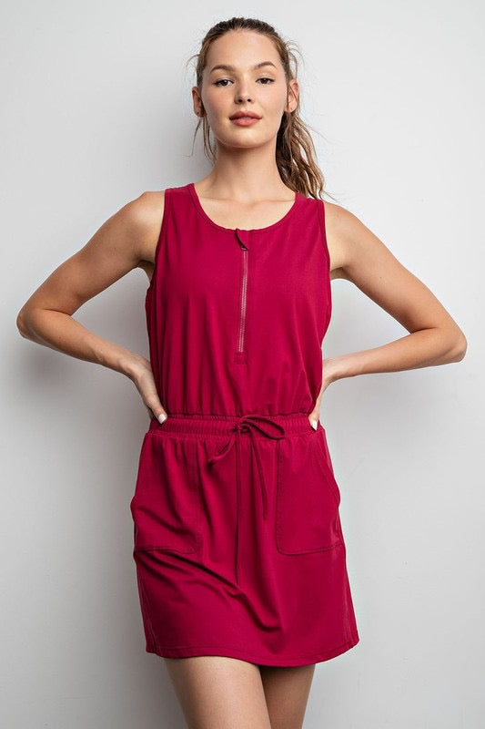 Never Miss A Beat Romper Dress in Pomegranate