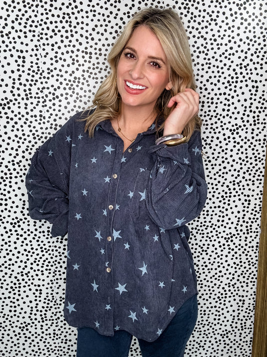 Corduroy Star Shacket in Navy