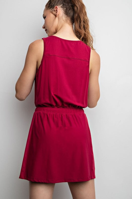 Never Miss A Beat Romper Dress in Pomegranate