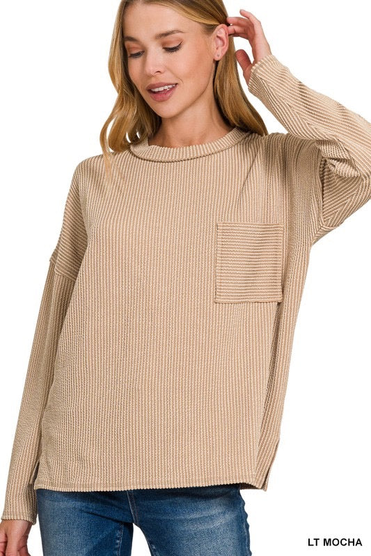 Know Me So Well Corded Top in Lt Mocha