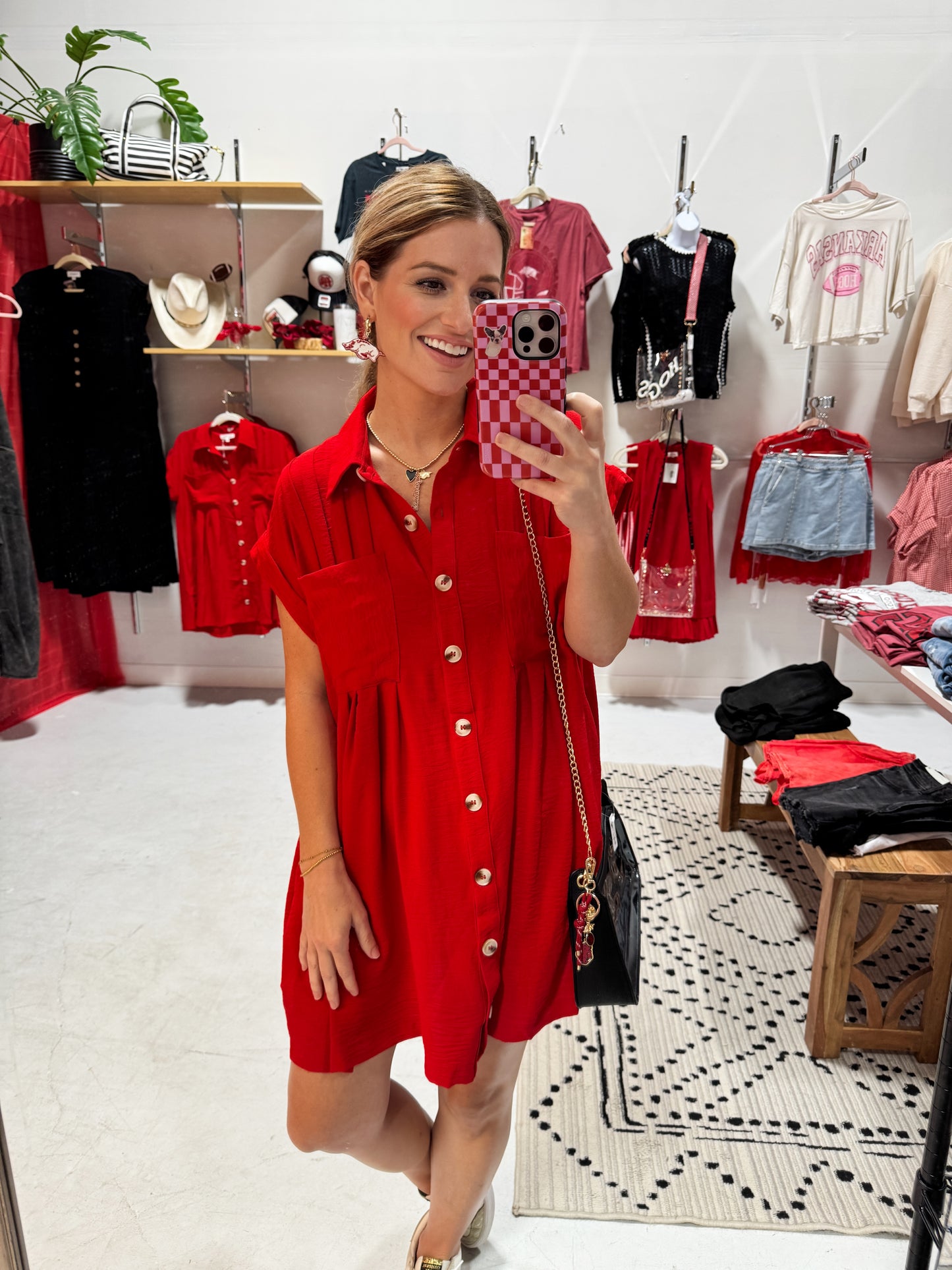 The Game Day Button Dress in Red