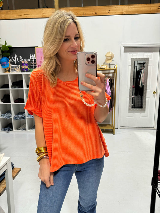 Ribbed Top With A Twist in Orange