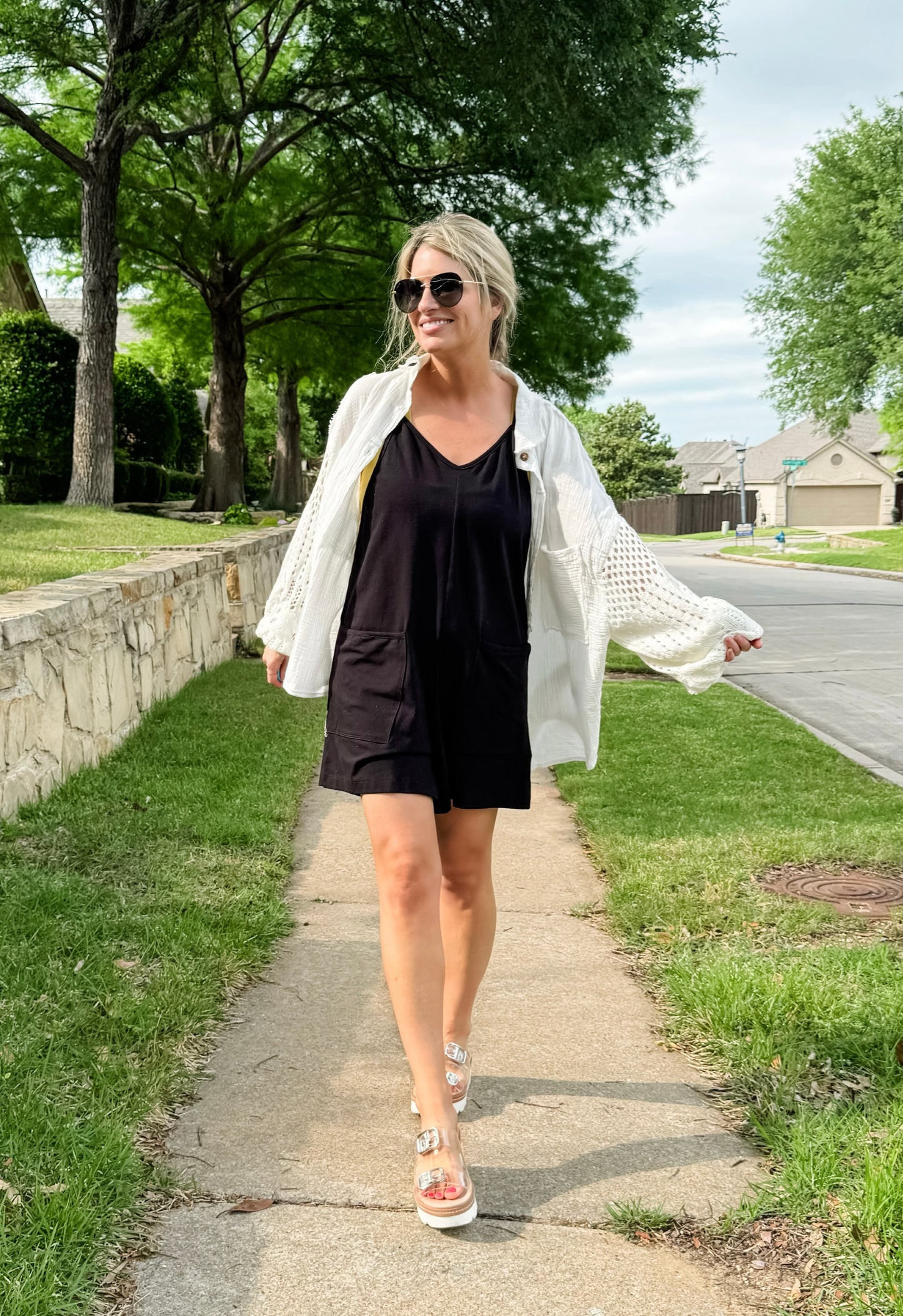 Chic Crochet Sleeve Button Up Top in White