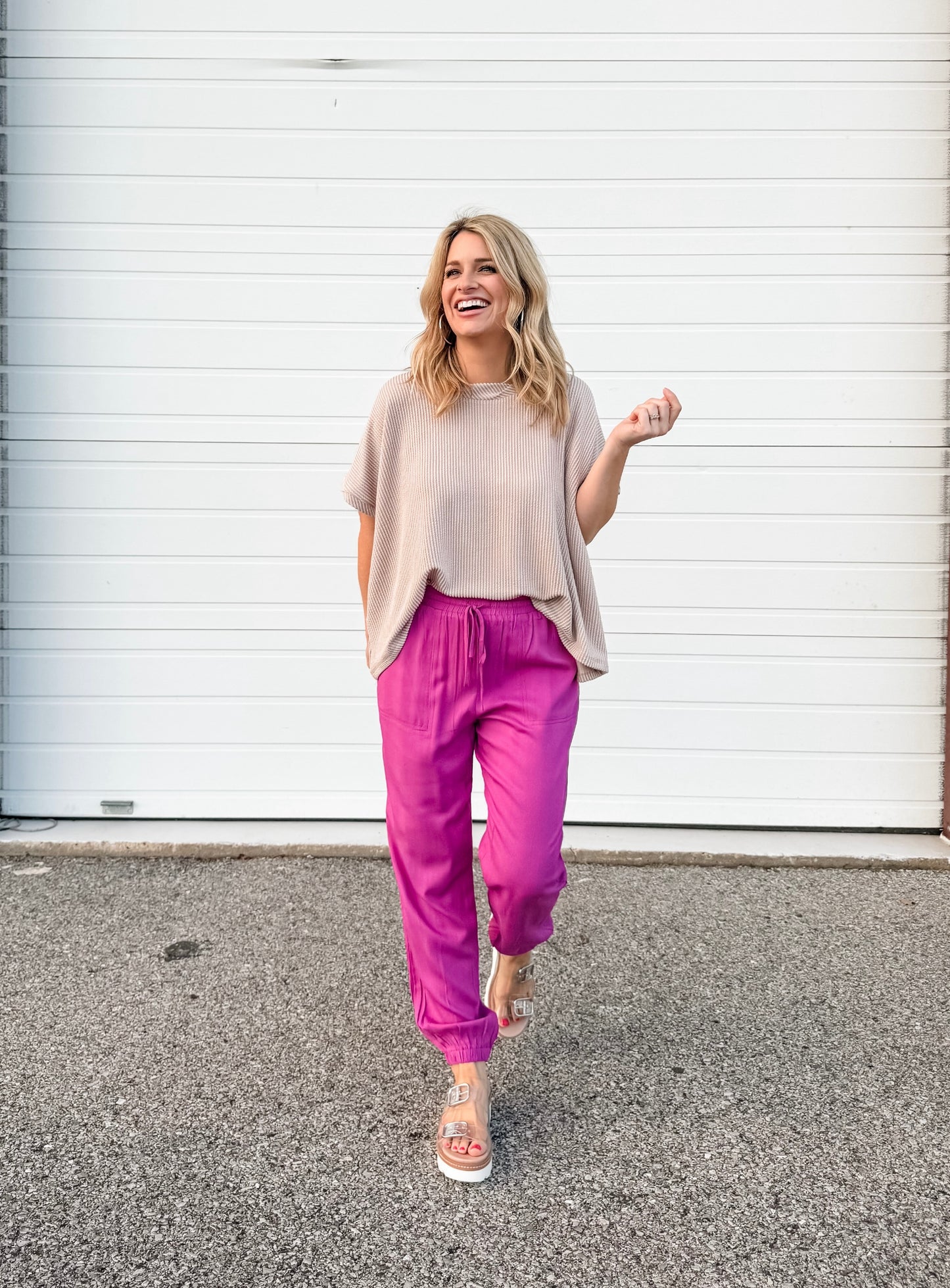 Drawstring Jogger Pants in Sunset Purple