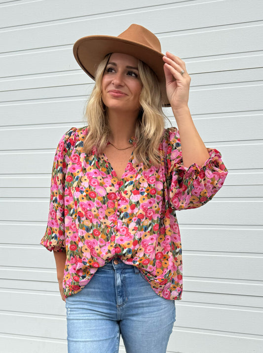 Fall Blooms Top in Berry - small