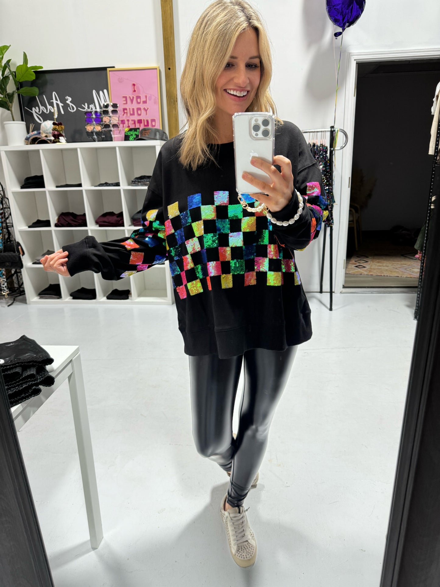 Be Bold & Colorful Sequin Check Sweatshirt