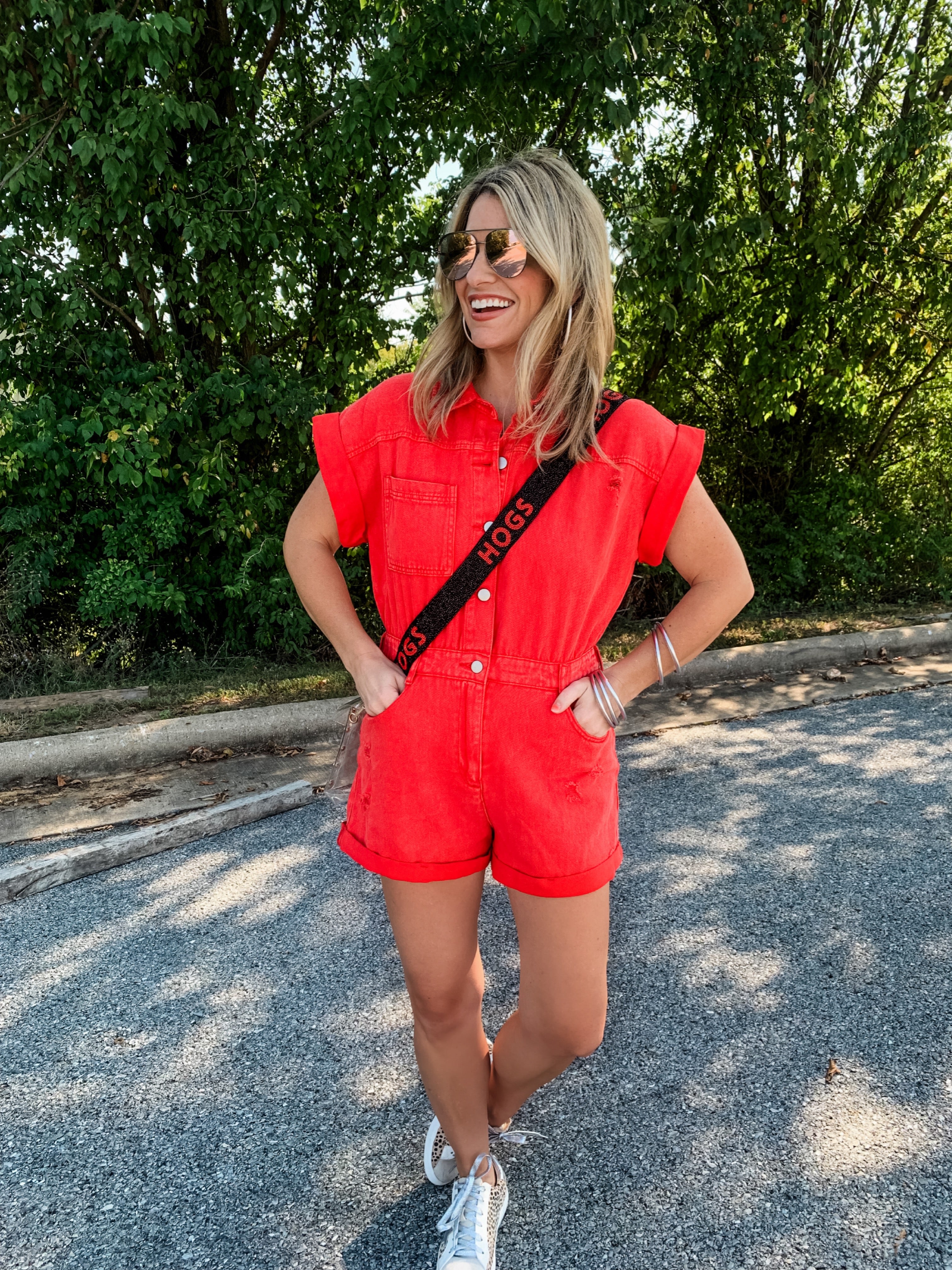 Red denim hot sale romper