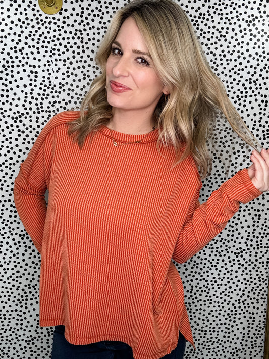 Thinking Of You Corded Top in Burnt Orange