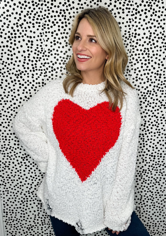 Big Red Heart Sweater - LARGE