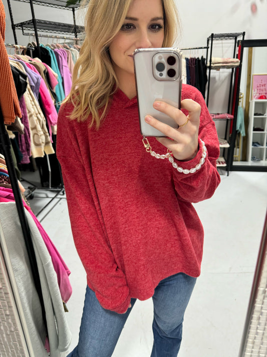 Cozy Brushed Hoodie in Red