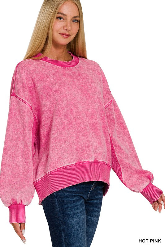 Ultra-Cute Acid Wash Fleece Pullover in Hot Pink