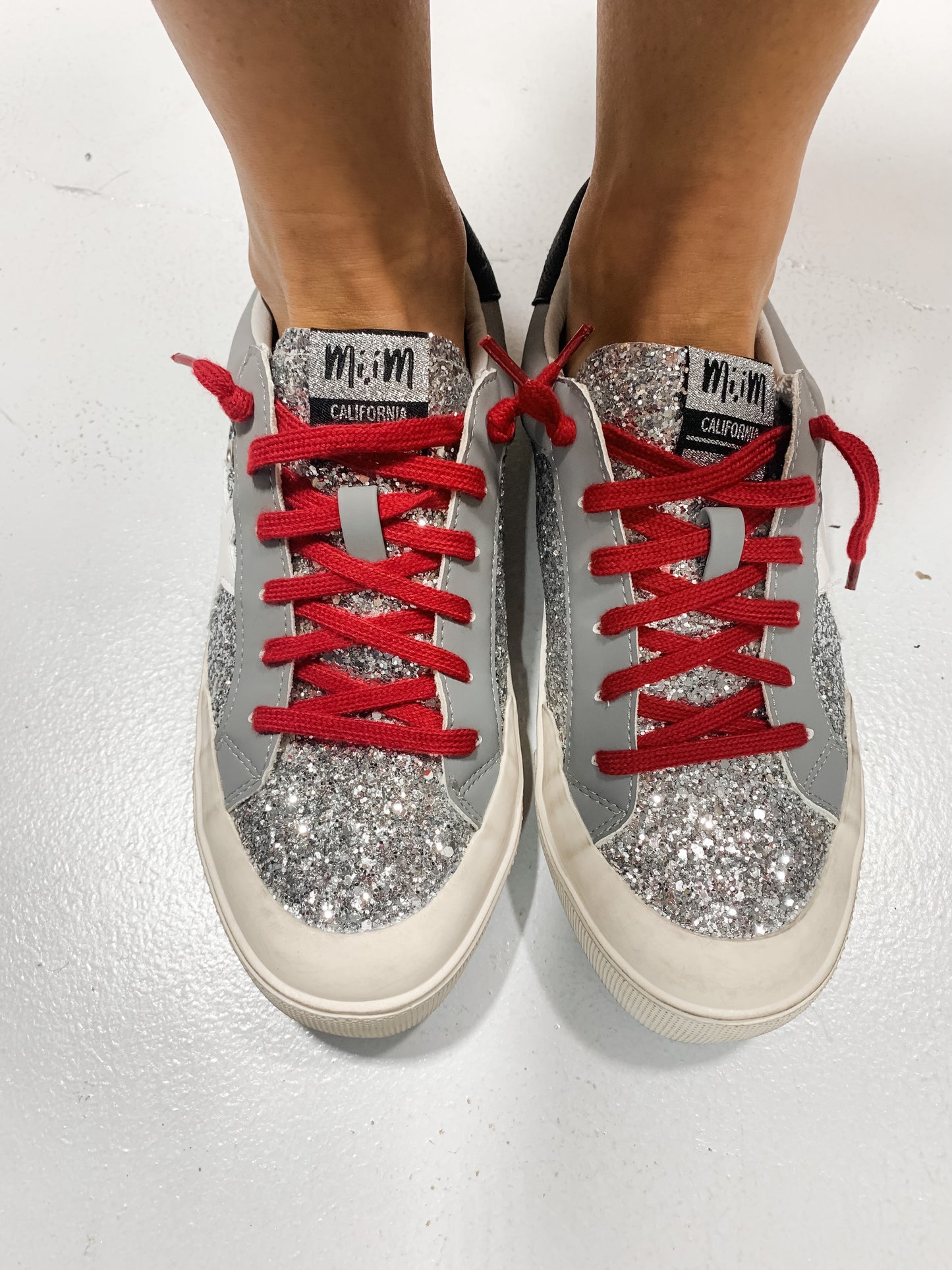 Sparkly Sneaker with Red Shoelaces