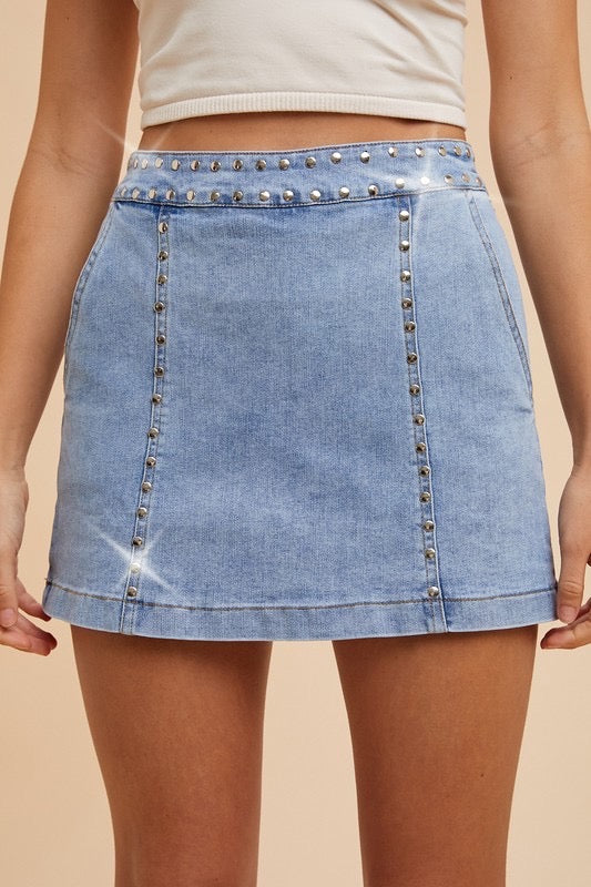 Looking At You Studded Denim Skort