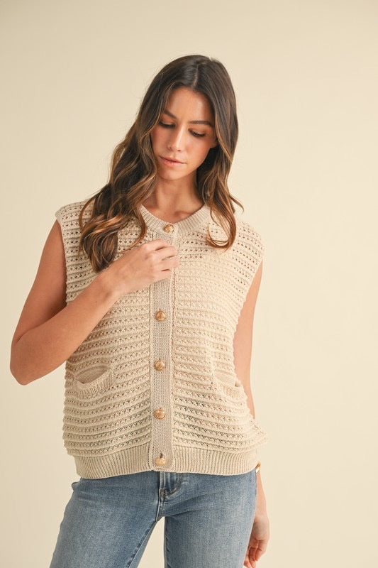 In The Moment Sweater Vest Top in Oatmeal