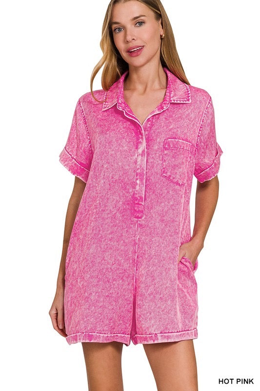 Easy Street Romper in Hot Pink