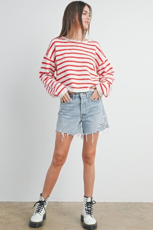 Cozy Striped Sweater in Red/Ivory