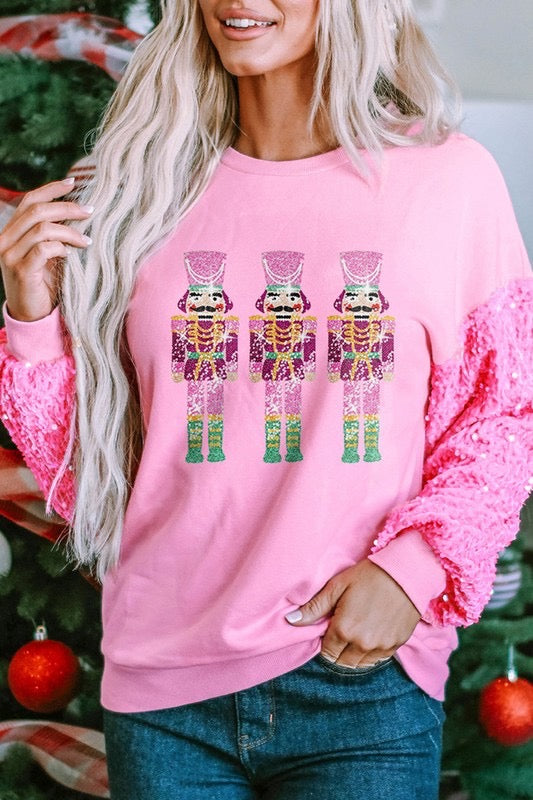 Sequin Nutcracker Holiday Top in Pink