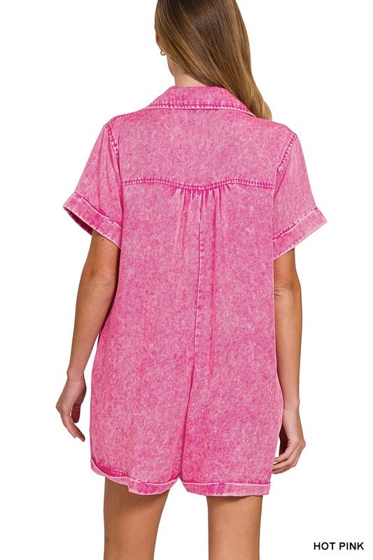 Easy Street Romper in Hot Pink