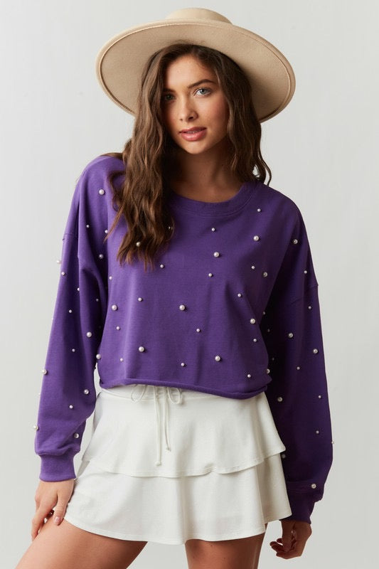 Polished in Pearls Sweatshirt in Purple
