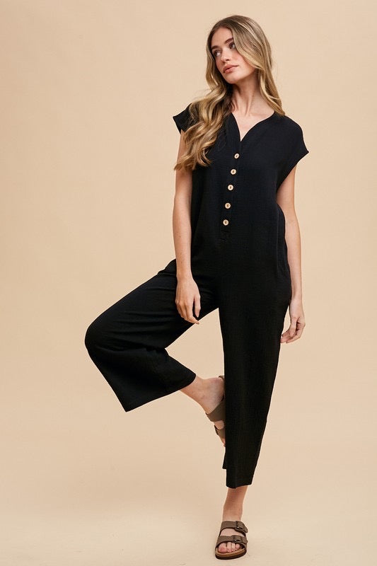 Coastal Cotton Gauze Jumpsuit in Black