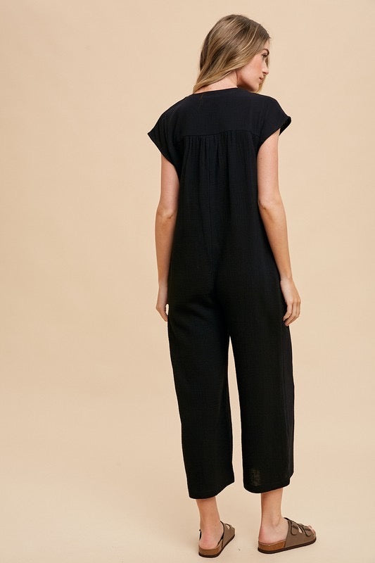 Coastal Cotton Gauze Jumpsuit in Black
