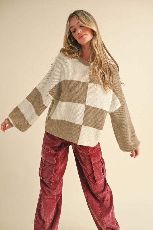 Mixed Color Block Sweater in Mocha