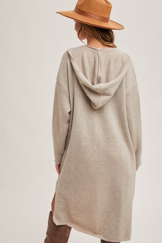 Essential Longline Hoodie Cardigan in Oatmeal