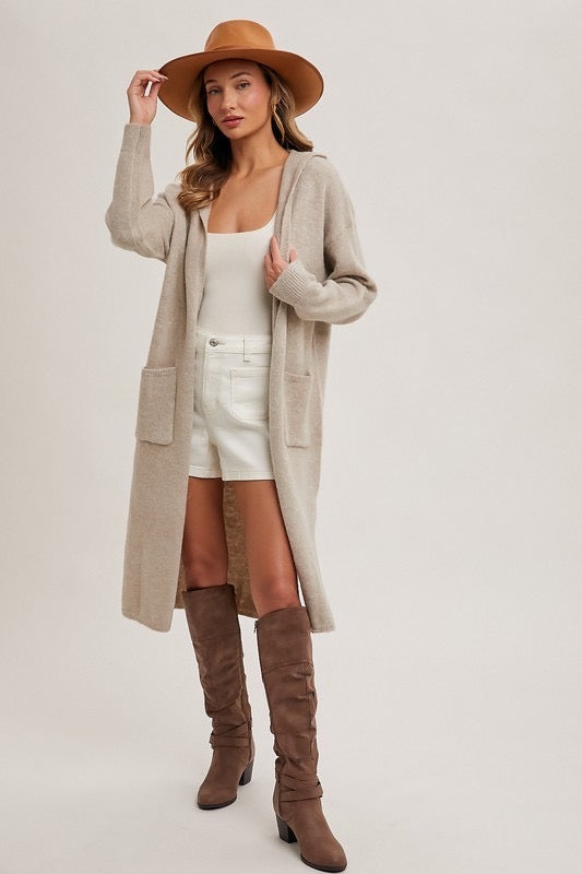 Essential Longline Hoodie Cardigan in Oatmeal