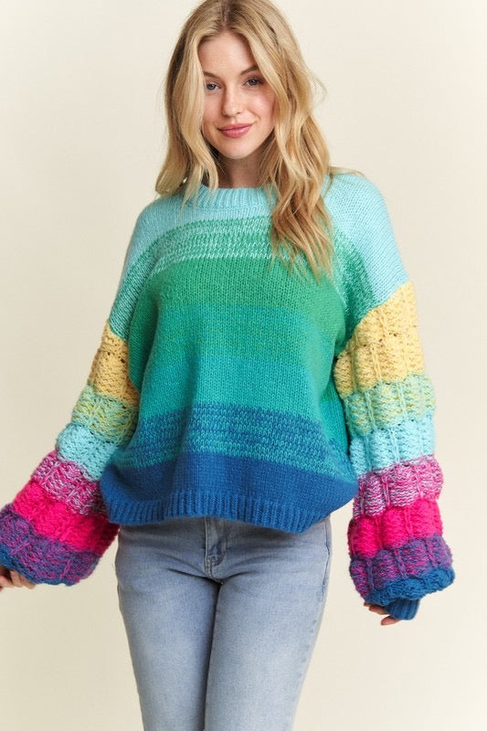 Love Shack Colorblock Sweater in Green/Blue