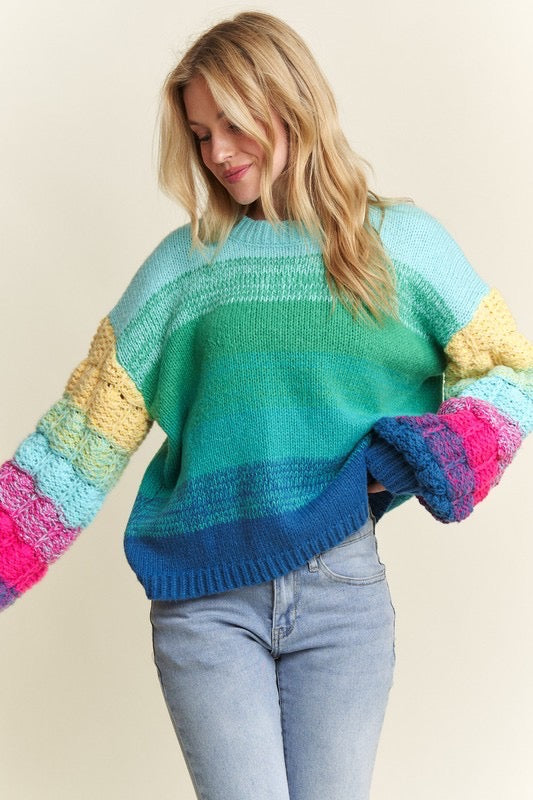 Love Shack Colorblock Sweater in Green/Blue