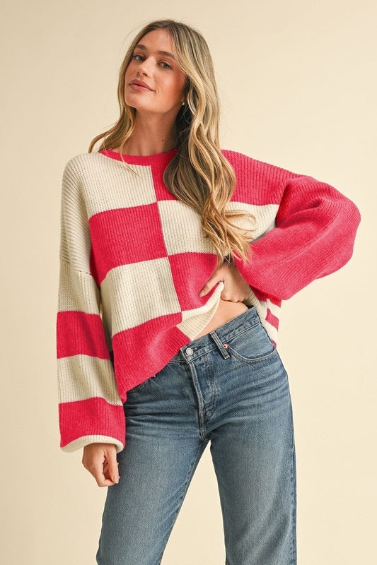 Mixed Color Block Sweater in Wine