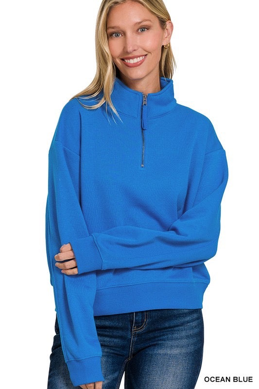 Playful Quarter Zip Pullover in Ocean Blue