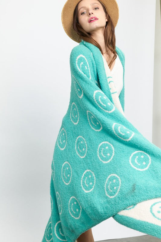 Happy Face Blanket in Jade/Ivory