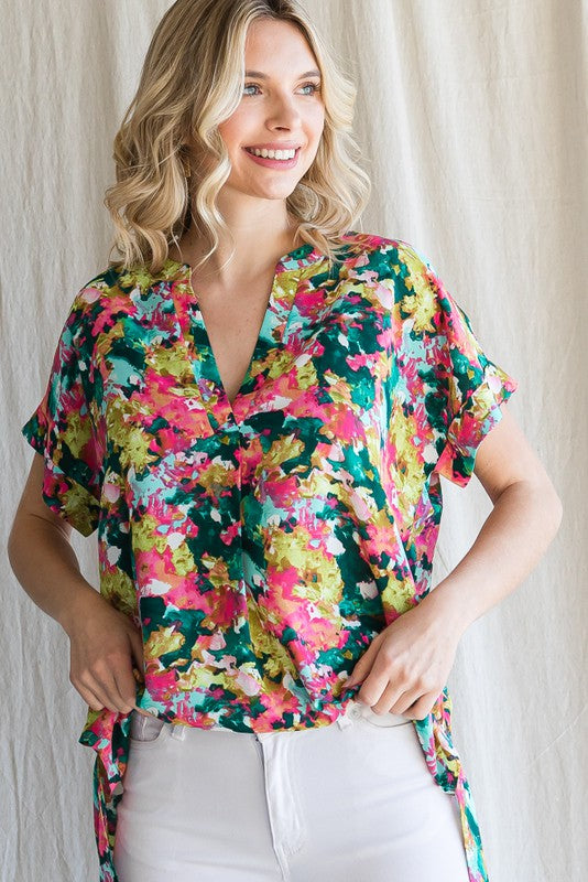 Summertime Floral Print Top in Hot Pink Mix
