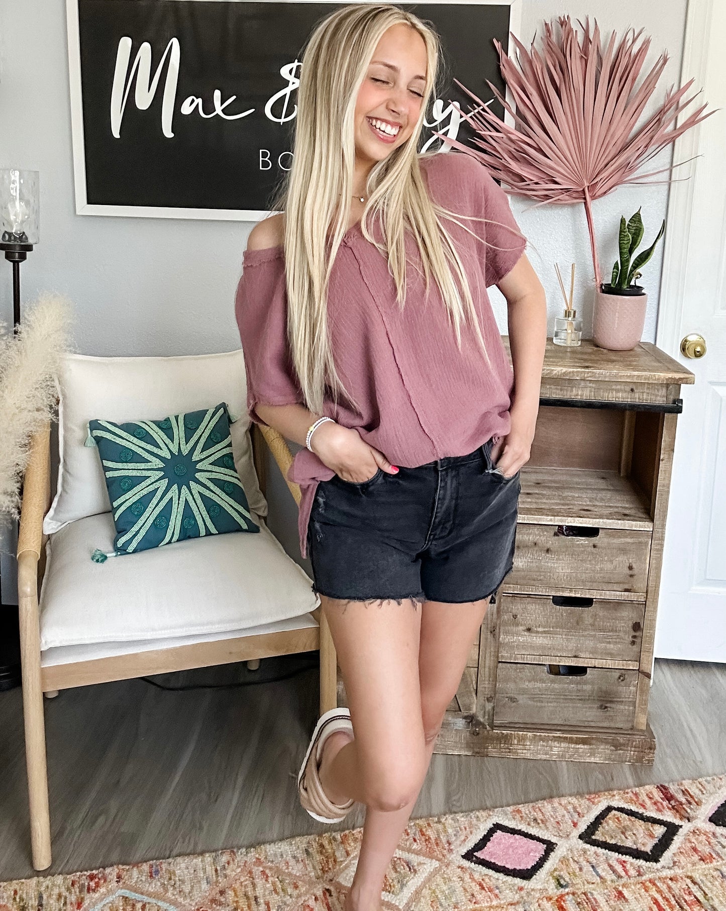 Maddie V-Neck Top in Berry