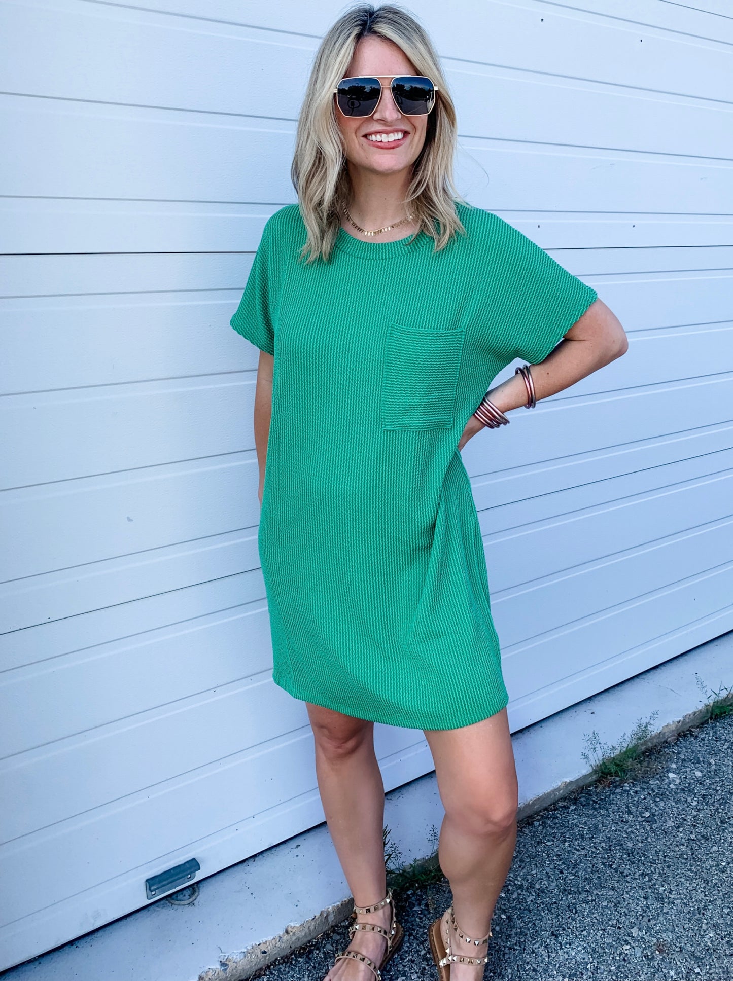 Kick Back Ribbed Dress in Green