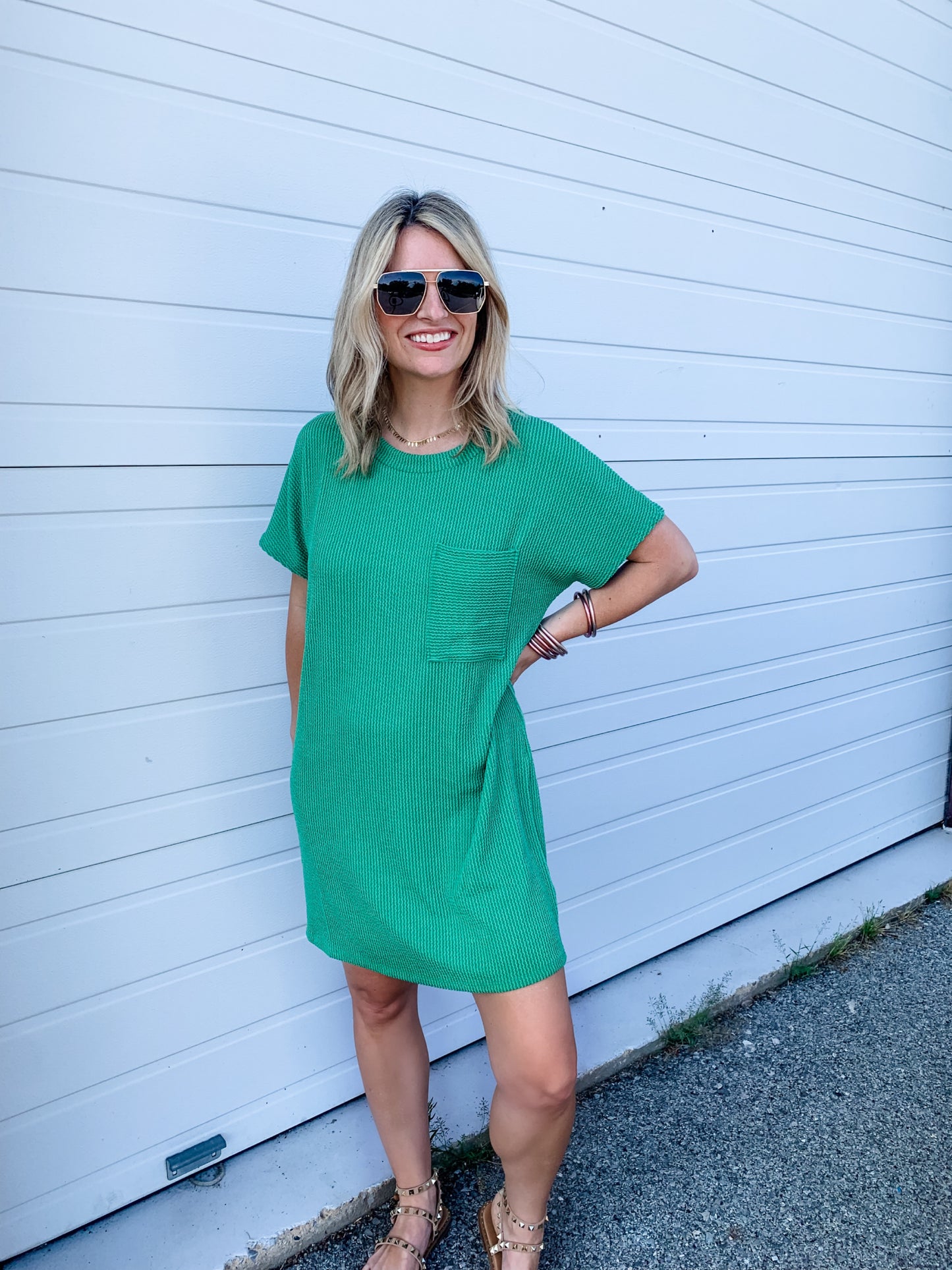 Kick Back Ribbed Dress in Green