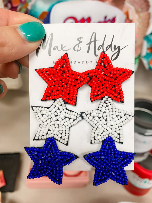 Red, White, & Blue Star Beaded Earrings