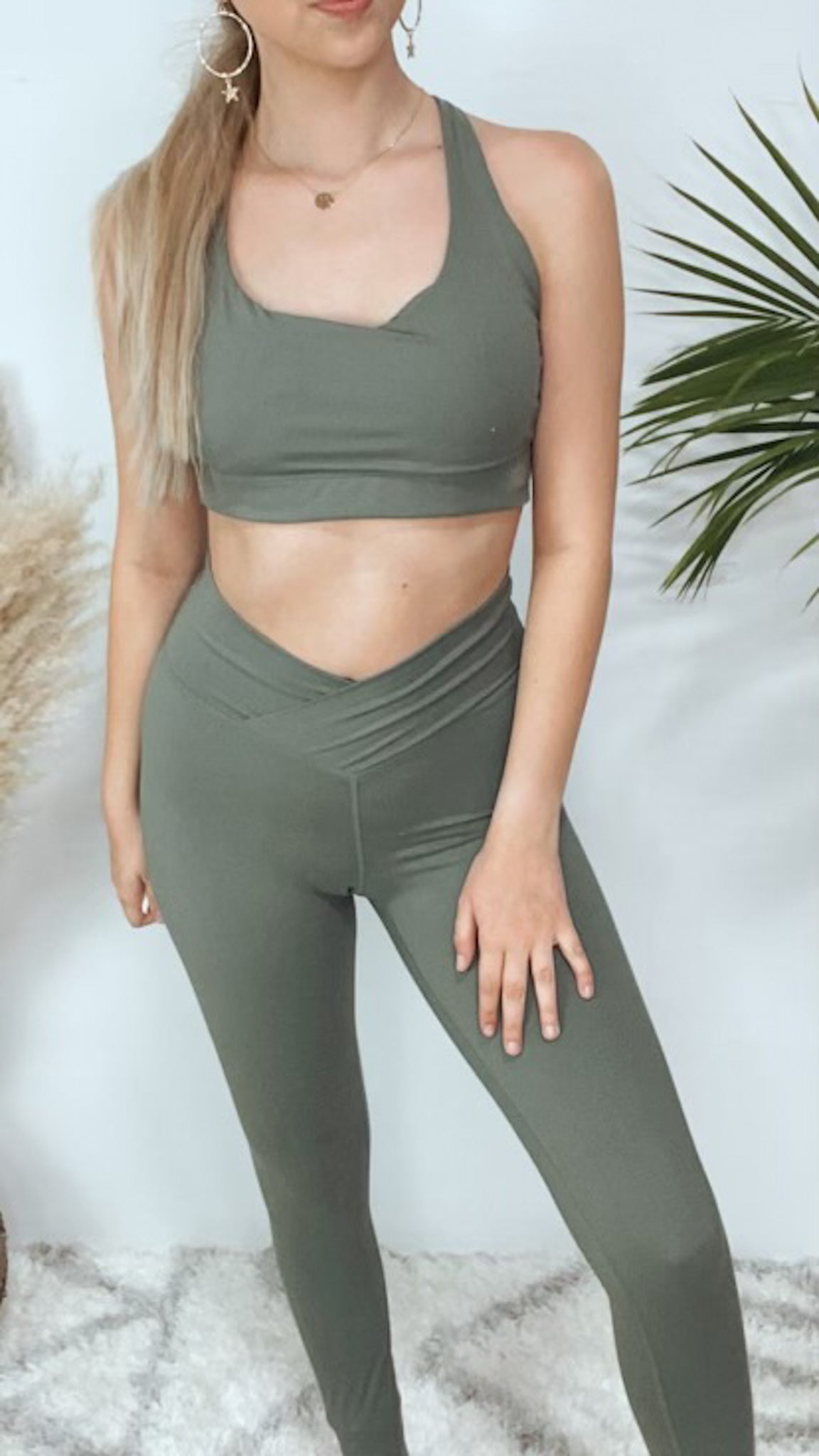 BEST Leggings With Crossover Waist in Sage Grey