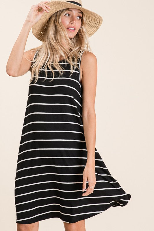 Striped Swing Dress in Black - XL