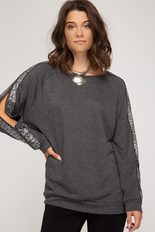 Pop the Champagne Top in Charcoal-2XL