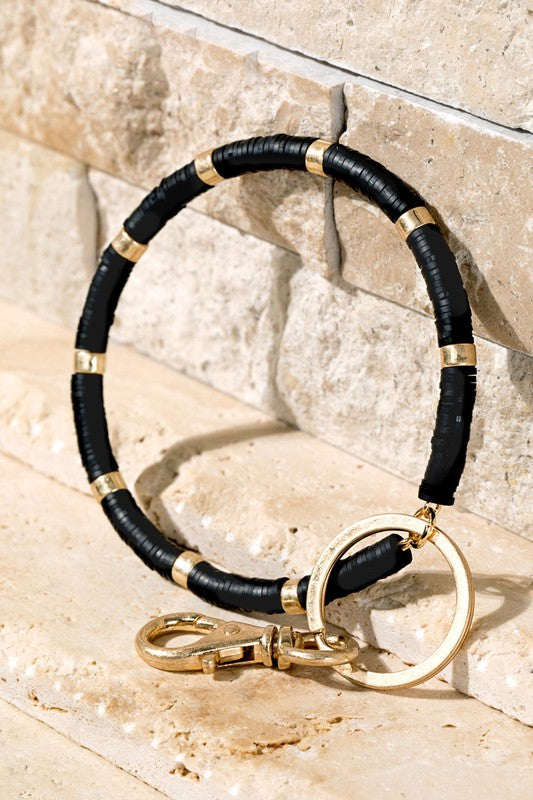 Disc Bead Key Ring Bracelet in Black