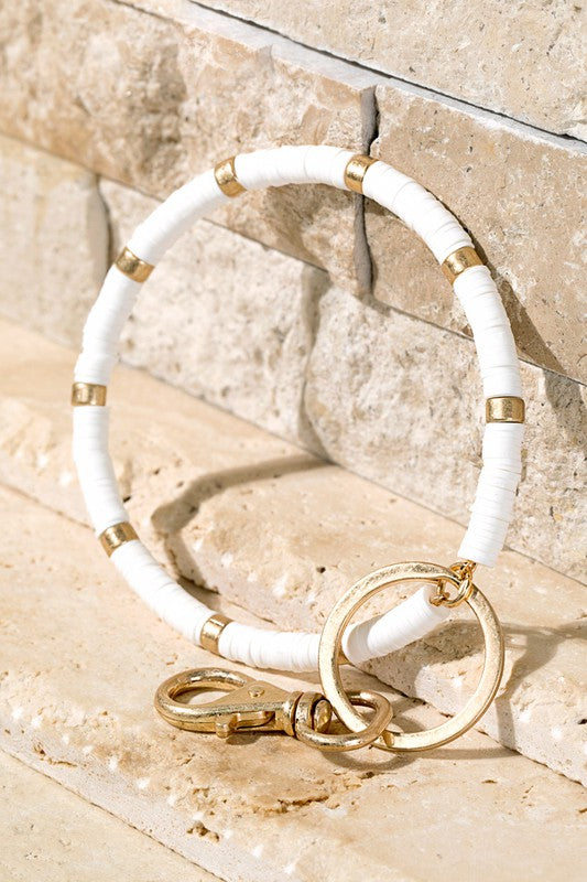 Disc Bead Key Ring Bracelet in White